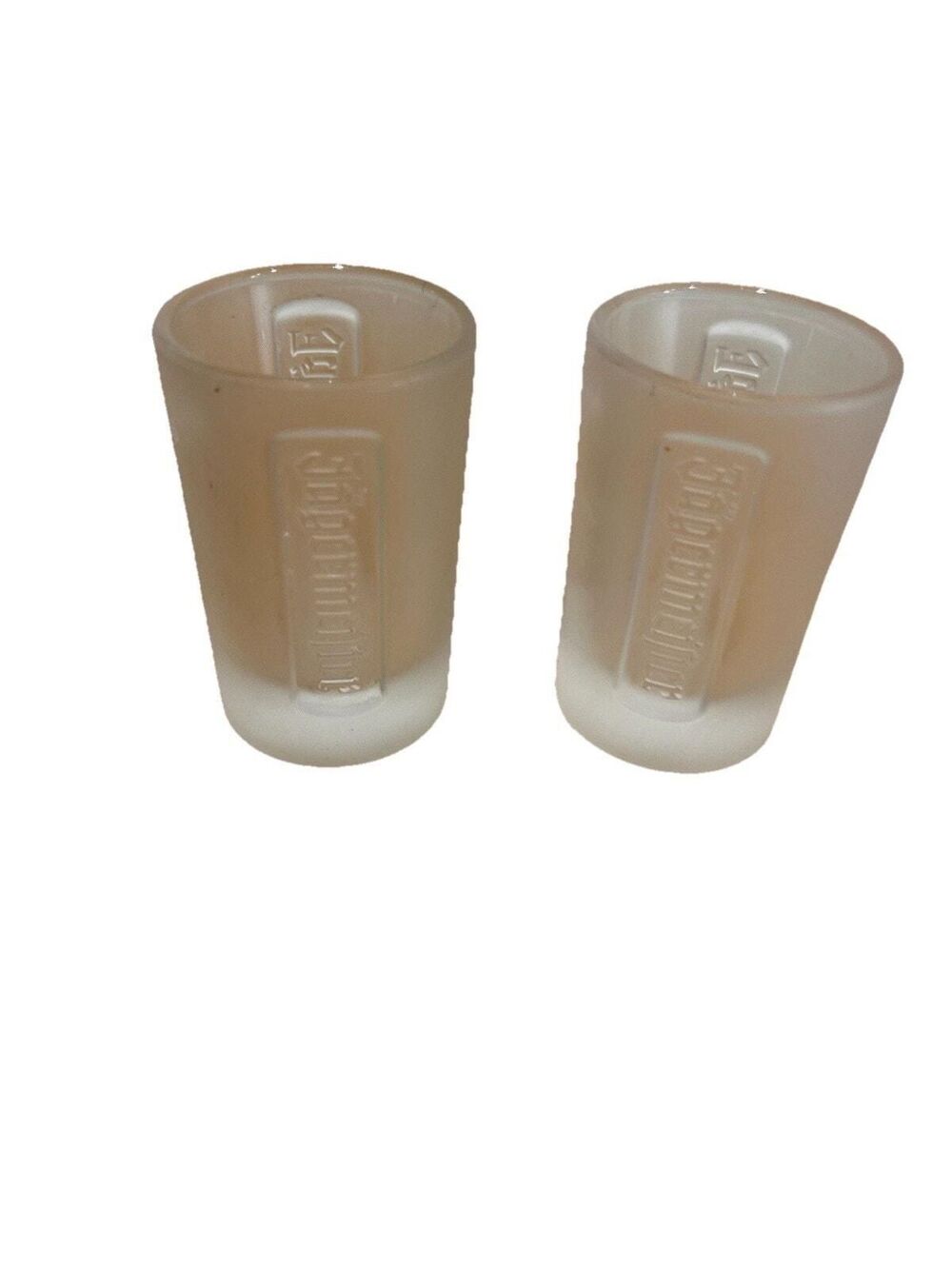 2 Jagermeister 2.5" Frosted Shot Glass Embossed lettering 1 Fl Oz